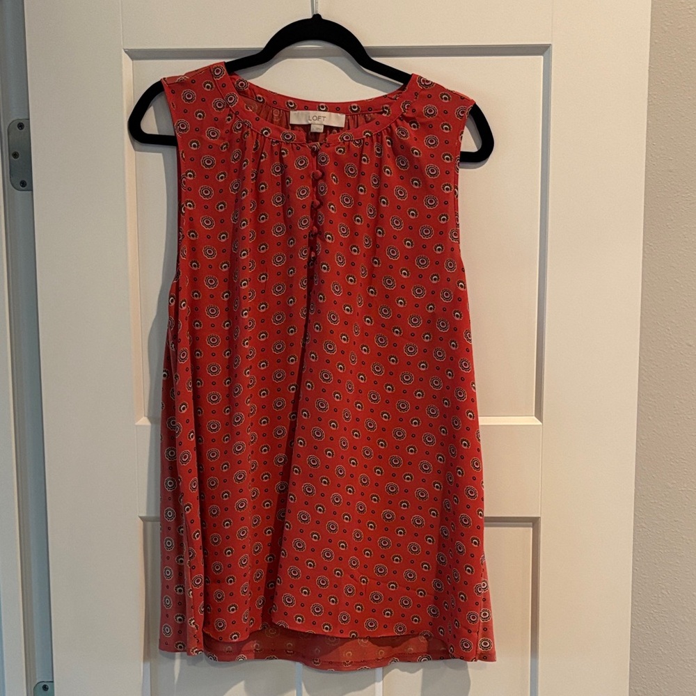 LOFT Coral Red Printed Sleeveless Camisole